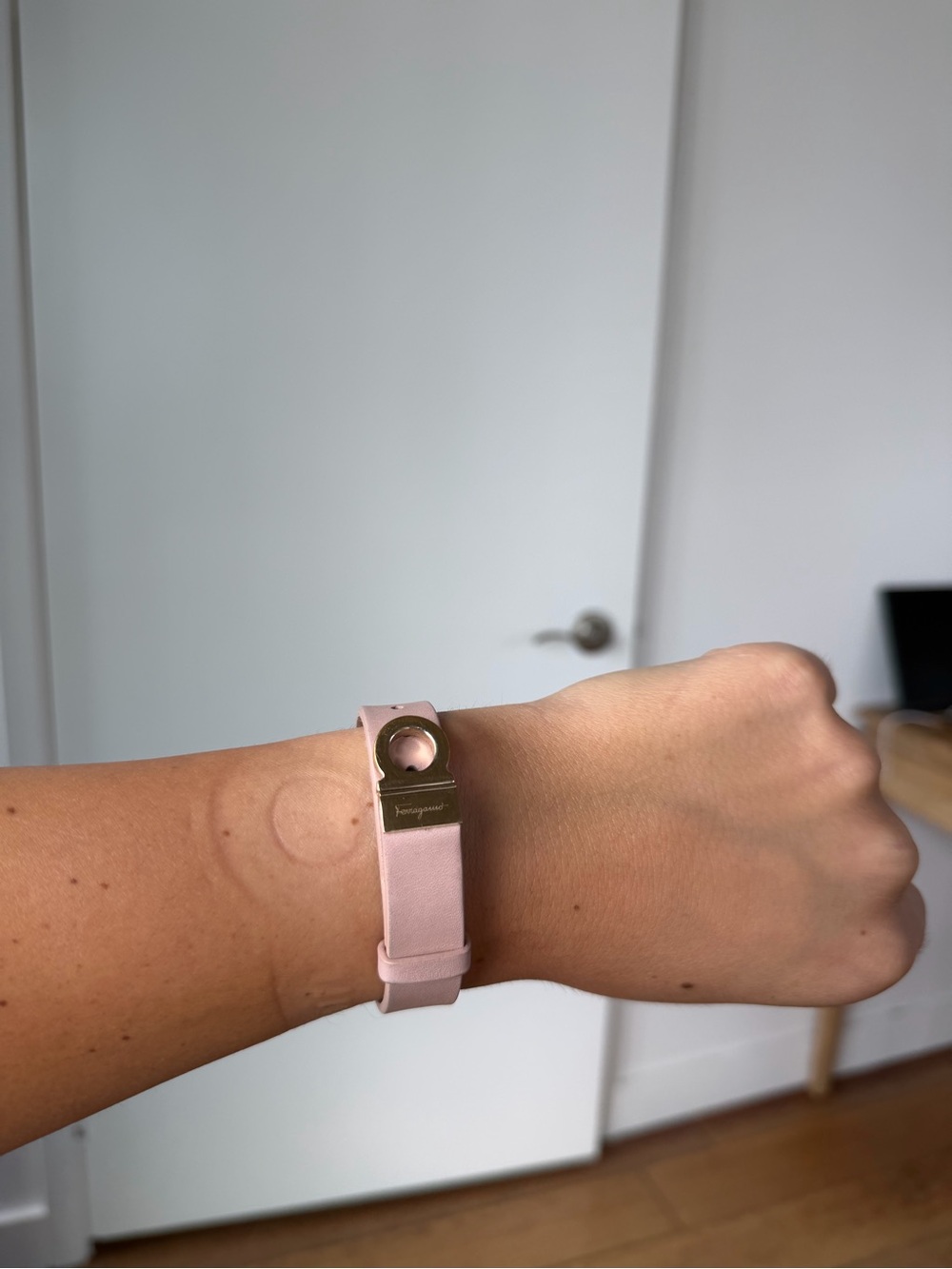 Salvatore Ferragamo Pink Leather Wrist Strap with Gold Plate
